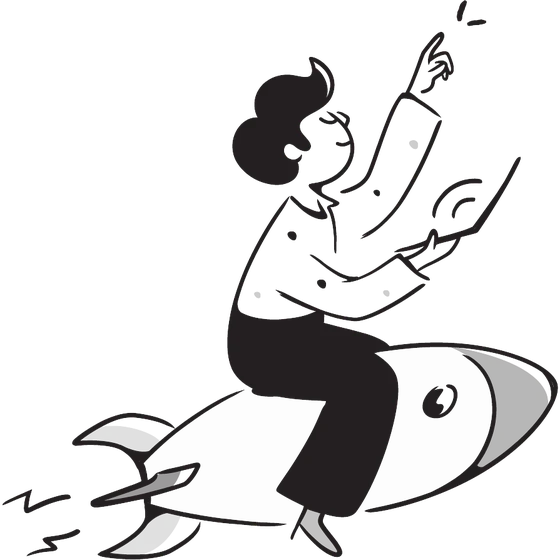 Illustration of a person riding a rocket