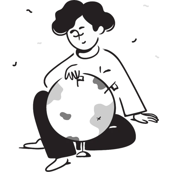Illustration of a person sitting with a globe, planning