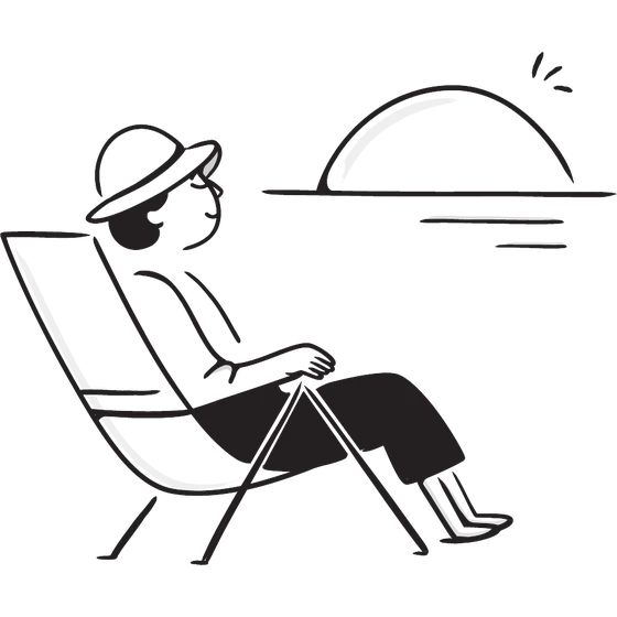 Illustration of a person relaxing in a deck chair at sunset
