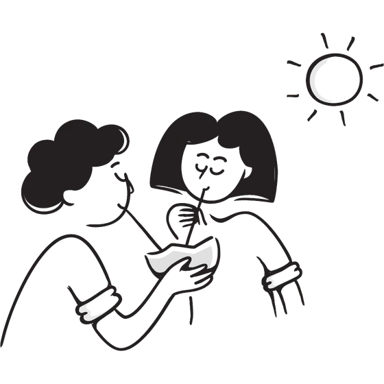 Illustration of two friends sharing a drink in the sun